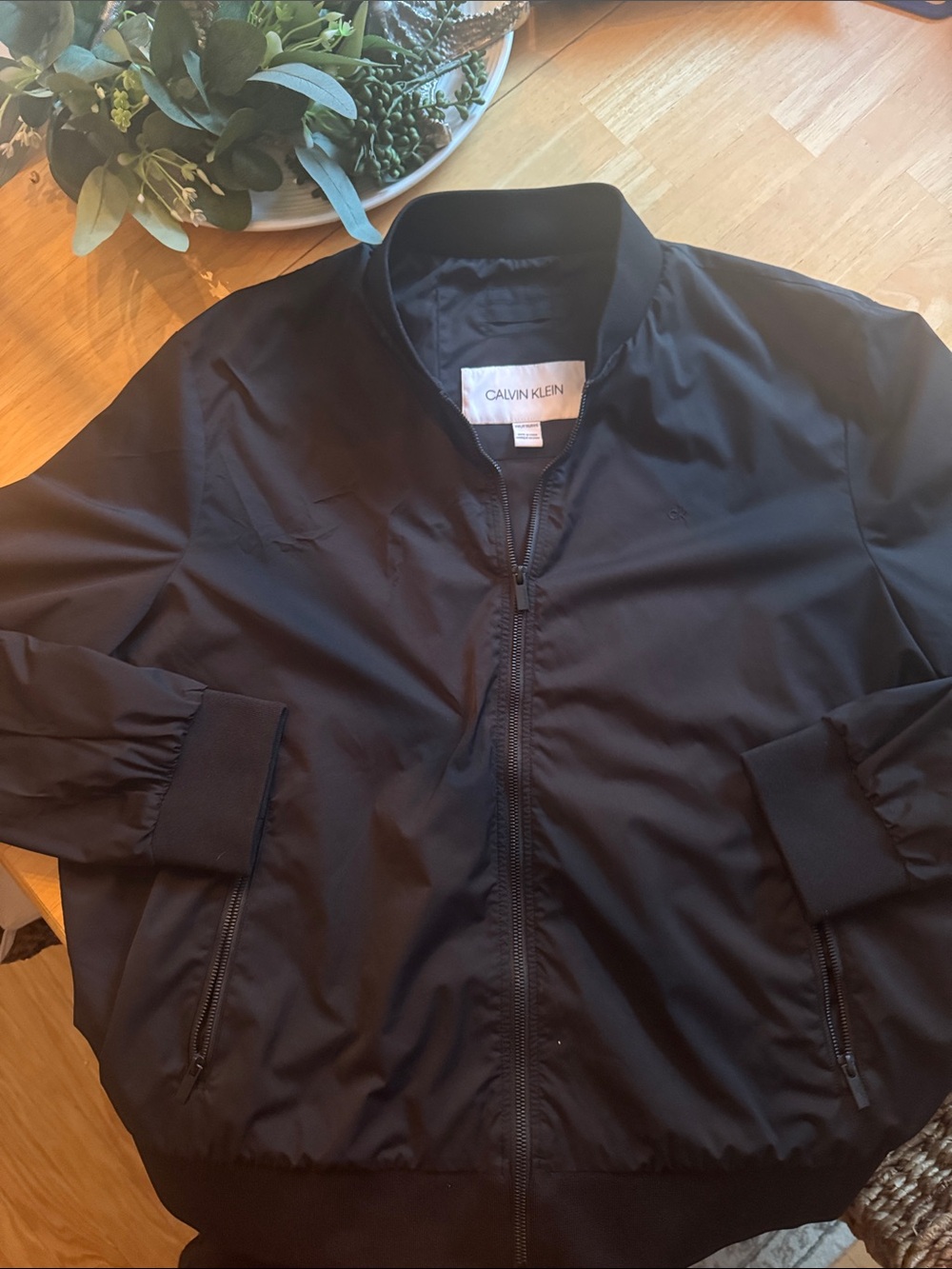 Calvin Klein Black Bomber Jacket with Ribbed Trim